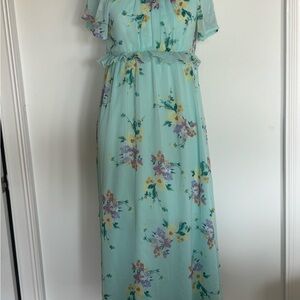 Sequin Hearts Floral Maxi Dress in Aqua